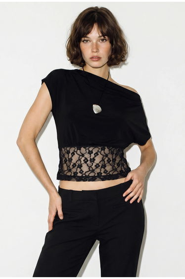 LUCCI Women’s Cropped Lace Boat-neck Blouse