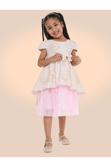 Girls Jacquard Festive Dress with Bow Detail