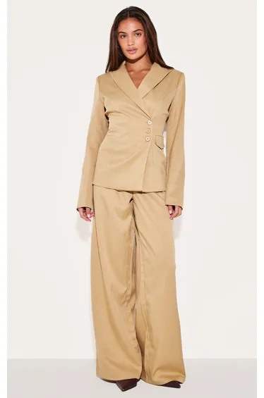 Sand Woven Tailored Wide Leg Trousers