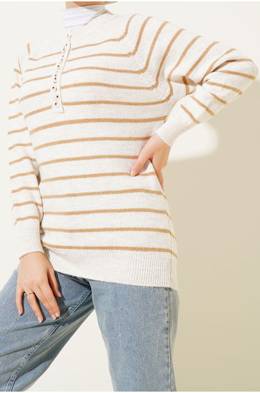 BDART Striped Knit Sweater with Button Closure