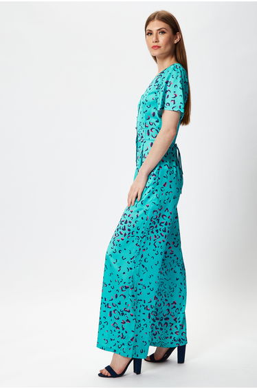 Women's Jumpsuit in Blue Animal Print with Short Sleeves. product thumbnail 3