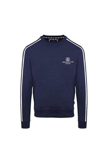 Aquascutum Mens Stripe Detail Crew Neck Long-Sleeved Sweatshirt - Navy