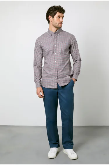Off White Red Micro Check Long Sleeve Shirt