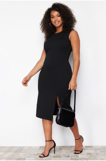 Black Slit Detailed Midaxi Knitted Dress