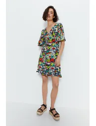 Floral Plunge Angel Sleeve Mini Dress