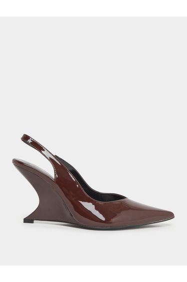 Coffee Brown Pointed Toe Wedge Heel Shoes