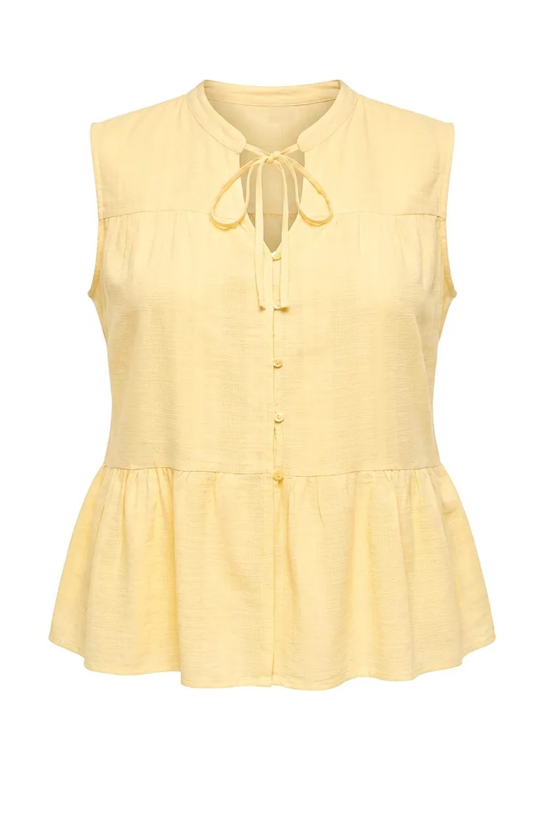 Yellow Linen-Look Woven Plus Size Blouse - 3