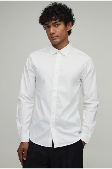 Slim Fit Long Sleeve Cotton Shirt - white