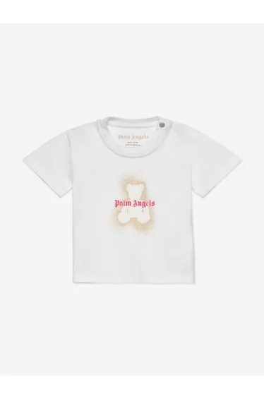 Palm Angels Baby Girls Spray Bear T-Shirt in Ivory