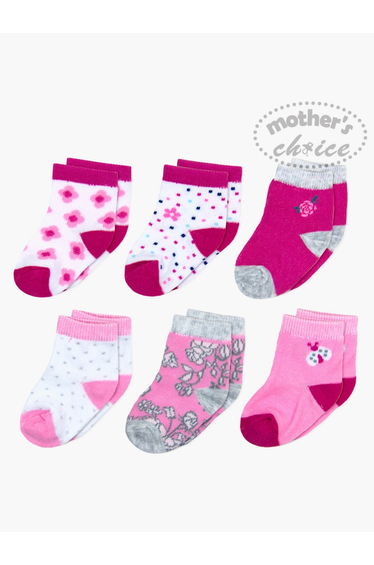Pack of 6 - Straight Head Cotton Rich Ankle Socks, 0-6 Months