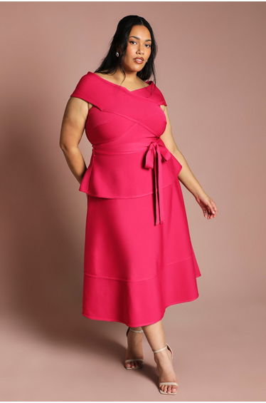 Plus Bardot Bandage Full Skirted Midi Dress