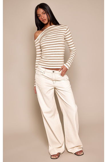 Tall Beige Asymmetric Stripe Knitted Top