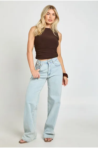 Double Layer Slinky Ruched Slash Neck Top - chocolate