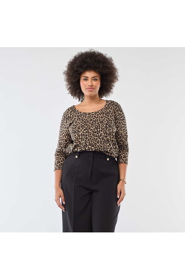 Plain long-sleeved jersey T-shirt BEIGE