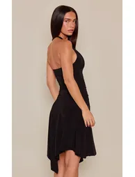 Black Slinky Scoop Neck Hanky Hem Midi Dress - 1