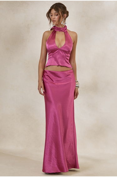 Lareina | Hot Pink Satin Maxi Skirt