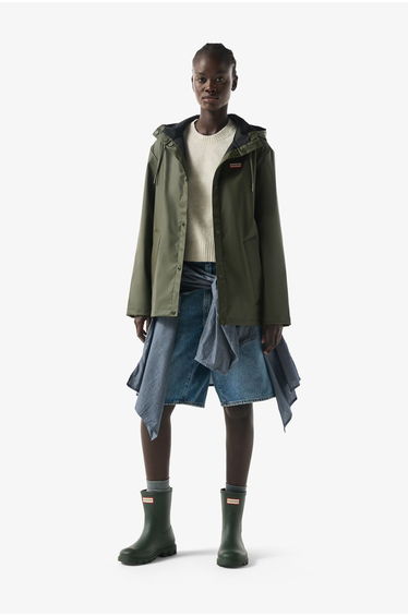 IZZY PU UNISEX HOODED JACKET GREEN