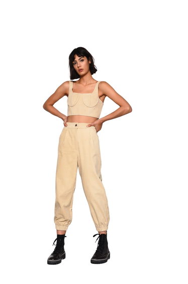 Glamorous Stone Zip Back Detail Crop Top