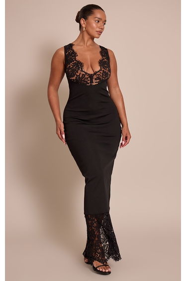 Shape Black Bandage Lace Detail Maxi Dress