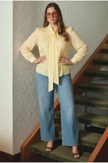Yellow Tie-Dye Detailed Woven Plus Size Shirt