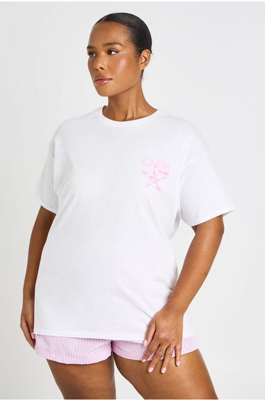 Plus Capri Printed T Shirt - white
