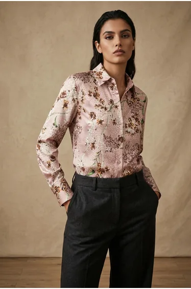 MY FASHION Floral Print Long Sleeve Button-Up Shirt
