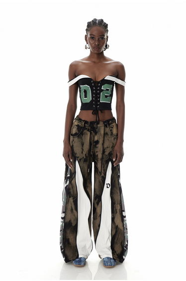 Caprina Zipper Tie Dye Jeans In Brown