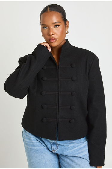 Plus Military Cropped Jacket - black