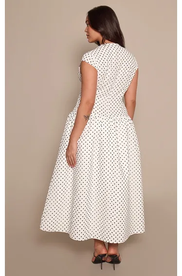 فستان بريتي ليتل ثينق أبيض ميدي منقط على شكل حرف A