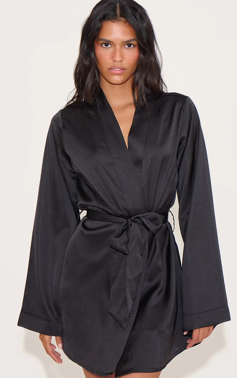 Black Satin Nightwear Robe