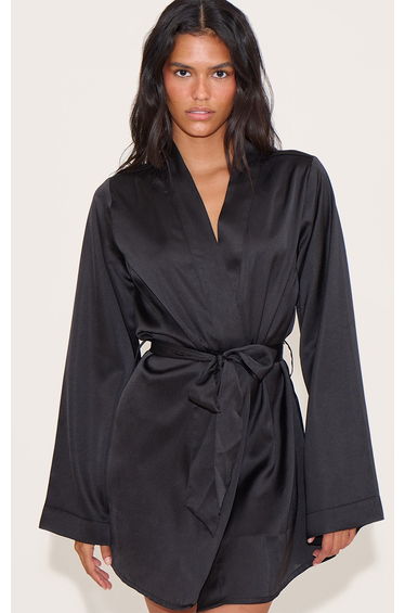 Black Satin Nightwear Robe