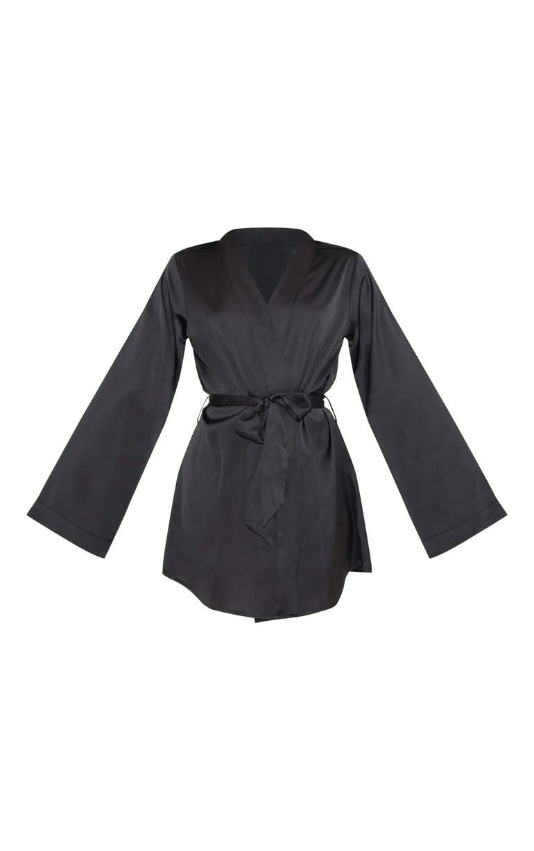 Black Satin Nightwear Robe - 4