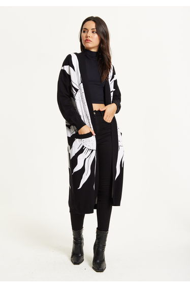 Black Sun Graphic Longline Cardigan