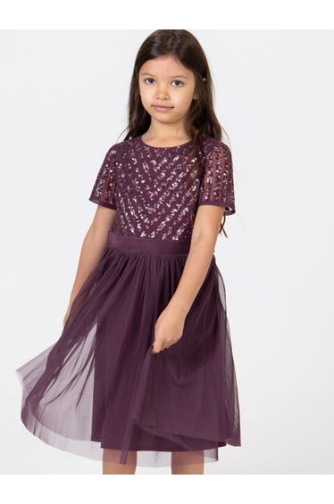 Mini Maya Berry Stripe Embellished Midi Dress With Bow