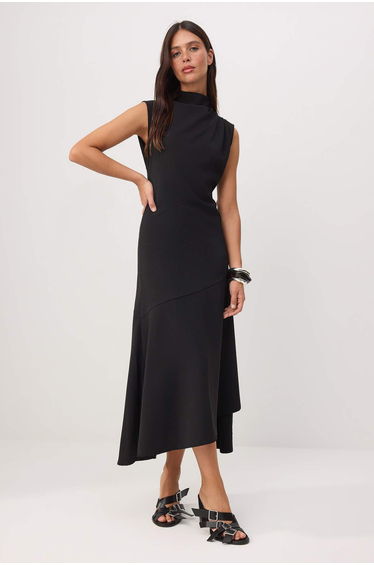 Black Plain Maxi Woven Dress