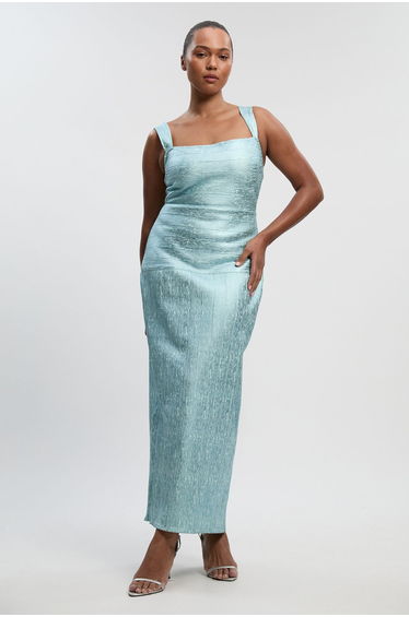 Plus Size Foil Metallic Figure Form Strappy Knit Maxi Dress