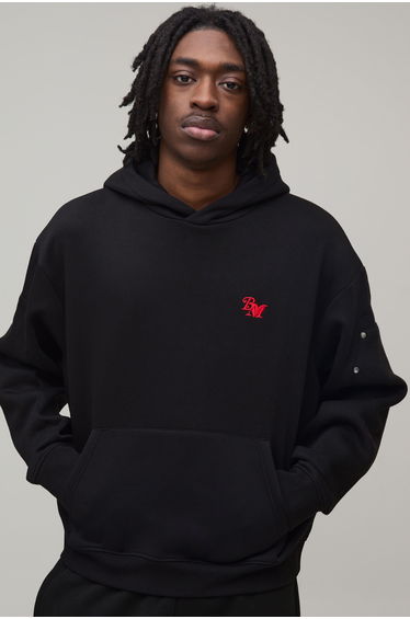 Oversized Boxy BM Panelled Hoodie - black