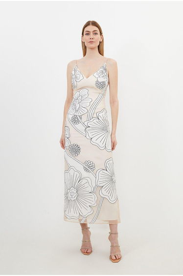 Applique Organdie Satin Woven Midaxi Dress-blush