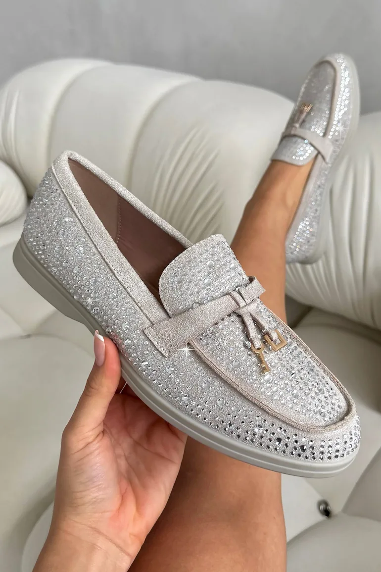 Lemonade Crystal Luna Slip-On Flat Loafers Grey