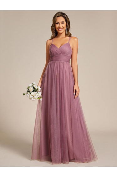 ever JAYCEE|Chic Lace Sheer Back and Cross Straps V-Neck Sleeveless Bridesmaid Dress