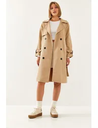 Women's Front Aller Detail Double Breasted Trench Coat - 7