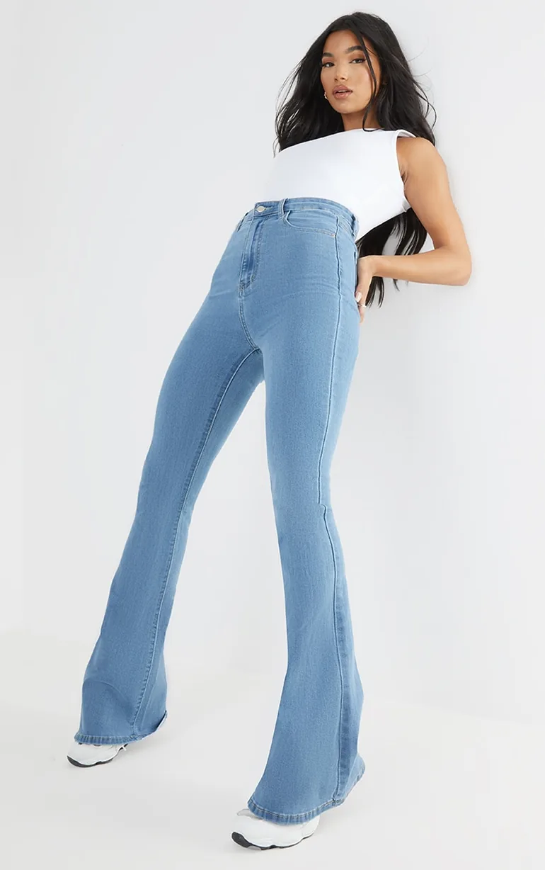 Blue 5 Pocket Stretch Flared Jeans