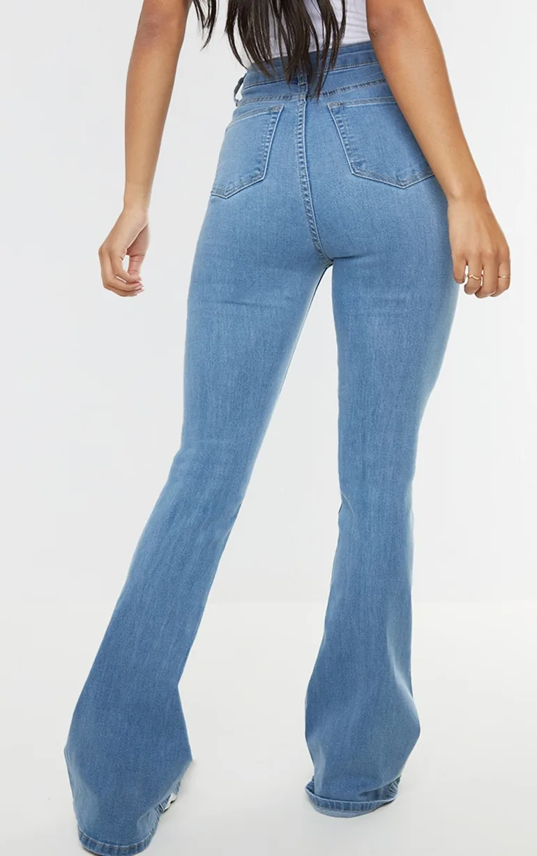 Blue 5 Pocket Stretch Flared Jeans - 2