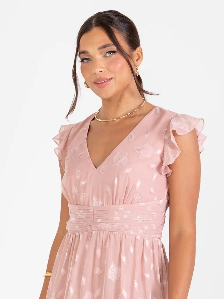 Maya Blush Floral Flutter Sleeve V Neck Dress Maya Deluxe Pink : Dresses :  VogaCloset Iraq