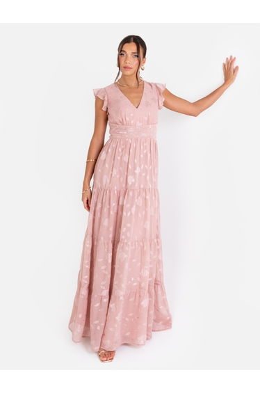 Maya Blush Floral Flutter Sleeve V Neck Dress