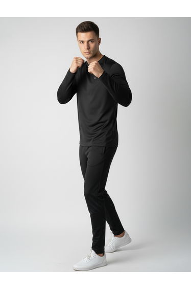 Men Black Long Sleeve Crew Neck T-Shirt