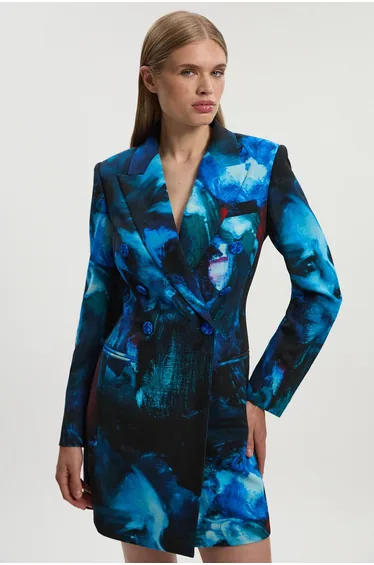Lily Macrae Polished Tailored Print Double Breasted Blazer Mini Dress