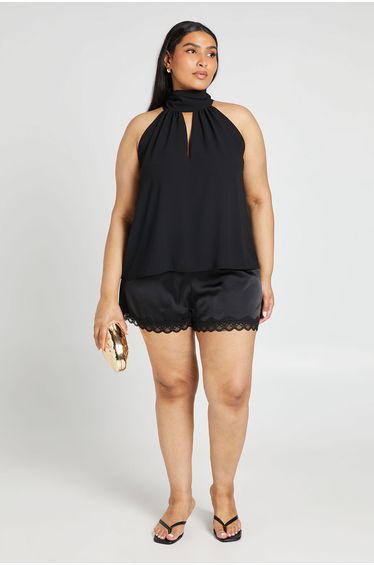 Plus Chiffon Halter Neck Top - black