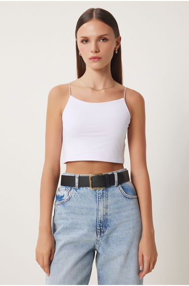 Women's White Knitted Bustier with Thread Straps