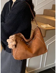 Brown Faux Leather Shoulder Bag